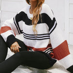 Striped Drop Sleeve Round Neckline Sweater