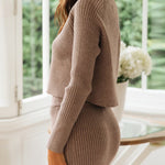 Solid Color Two Piece Set Women Sweater & Comfortable Slim Split Skirt
