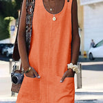 Solid Color Cotton Linen Sleeveless Loose Knee Beach Dresses