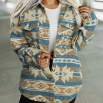 Multicolor Western Aztec Print Button Flap Pocket Shacket