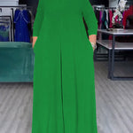 Loose Wide Leg Pockets Solid Color Round-Neck Jumpsuits