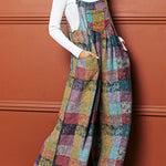 Brushed Checked Pockets Pleated Wide Leg Overall