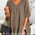 Chicest V Neck Loose Fit Solid Poncho Sweater