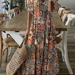 Casual Loose V-neck Printed  Long Dress