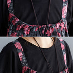 Artistic Retro Ramie Cotton Loose 3 Colors Floral Printed Square-Neck Sleeveless Strap Dress
