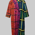 Loose Three-Quarter Sleeves Contrast Color Plaid Split-Joint Lapel Outerwear Windbreakers Woolen Coat