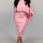 Women's Rib knit Sweater Skirt Two Piece Set Outifts Long Sleeve Turtleneck Sweaters and Tank Midi Dresses