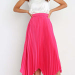 Solid color sun pleated elastic high waist casual all-match fashion dress