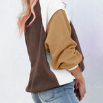Nadorine Colorblock Bishop Sleeve Sweatshirt Plush Stitching Jumper Crop Top