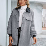Lapel Collar Plush PU Single-breasted Trench Coat