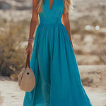 West Resort V Neck Sleeveless Cotton Linen Dress
