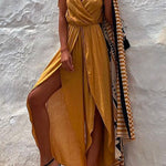 Wrap V Neck Tie Shoulder Slit Irregular Cami Jumpsuit