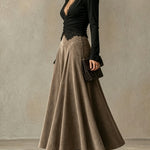 Abigail | Lace Top & Suede-Look Maxi Skirt Set