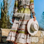 Multicolor Lace Up Tie-dye Print Long Shirt Dress