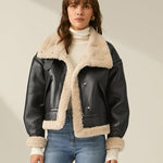 Loose Lapel Thick Velvet Imitation Leather Jacket