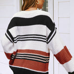 Striped Drop Sleeve Round Neckline Sweater
