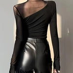 Long Sleeves Skinny Asymmetric Solid Color Split-Joint High Neck T-Shirts Tops