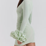 Ruffled Patchwork Long Sleeve High Neck Mini Dress