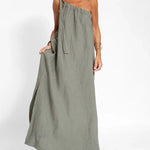 Sleeveless Asymmetrical Off-Shoulder Slit Dress