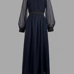 False Two Loose Gauze Pleated See-Through Round-Neck Maxi Dresses