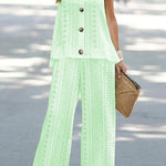 Solid color hollow fluorescent color sleeveless vest trouser suit
