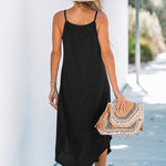 Solid color suspender holiday seaside suspender long dress