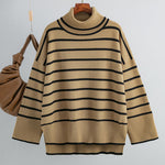 Striped Sweater Casual Turtleneck Knit Pullover Jumper Tops