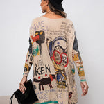 Casual Long Sleeves Loose Cartoon Printed Contrast Color Round-Neck Sweater Tops
