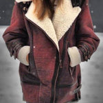 Retro-style shearling motorcycle jacket with large lapel