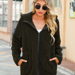 Zip Hooded Drawstring Teddy Coat