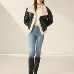 Loose Lapel Thick Velvet Imitation Leather Jacket