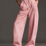 Western Retro Pink Faux Suede Sleeveless Leopard Print Hooded Wide-Leg Jumpsuit