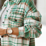 Nadorine Button Down Oversized Flannel Plaid Print Shirt Jacket
