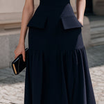 Structured Sleeveless Midi Dress With Flared Hem