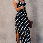 Sling V-neck Slit Print Sexy Mid-waist Maxi Dress