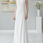 Sleeveless Gauze Pleated Solid Color Split-Joint Round-Neck Evening Dresses Maxi Dresses