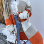 Contrast Long Sleeve Multicolor Striped Cardigans