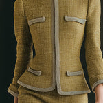 Exquisite Vintage Light Gold Tweed Jacket And Skirt Set