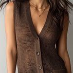 Quiet Luxury Chocolate Textured Knit Sleeveless Mini Dress