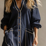 Elegant Urban-style Navy Blue Cotton And Linen Maxi Dress