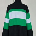 Flared Sleeves High-Low Contrast Color Split-Joint High Neck Pullovers Sweater Tops