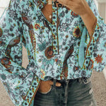 Peacock Loose Shirt Button Long Sleeve Shirt