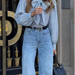 French Retro Plaid Big Bow Shirt