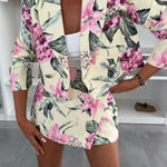 Picture Perfect Botanical Floral Print Long Sleeve Lapel Crop Blazer