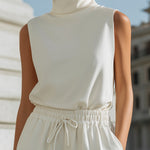 Minimalist Turtleneck Vest & Drawstring Short Set