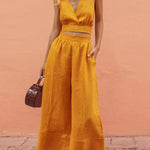 Lace-up Crop Tank Long Pants Sets