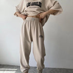 Two Piece Outfits Casual Lounge Sets Round Neck T-shirt Pullover with Pocket Joggers