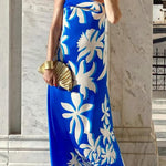 Fashion Vacation Satin Unique Print Off Shoulder Maxi Dress