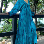 Loose Raglan Sleeve Printed Split-Joint V-Neck Maxi Dresses