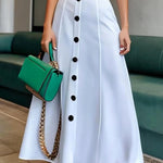Puff Sleeves Short Sleeves Belted Buttoned Solid Color Lapel Maxi Dresses Shirt Dress